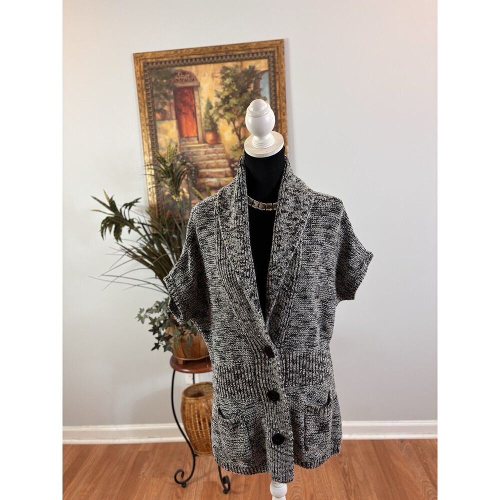 Kenneth‎ Cole Womens Grey Button Front Shawl Collar Cardigan Short Sleeve Size M